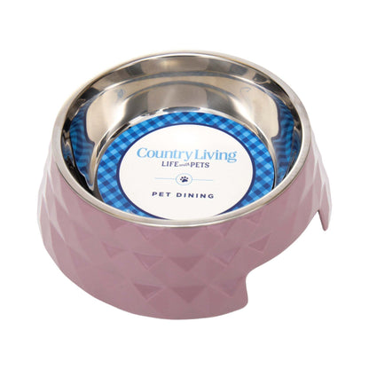 Country Living Diamond Twill Melamine Dog Bowl with removable stainless steel insert in wood rose color