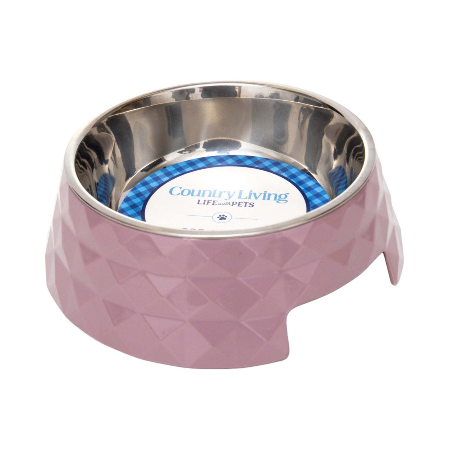 Diamond Twill Melamine Dog Bowl with removable stainless steel insert in wood rose color