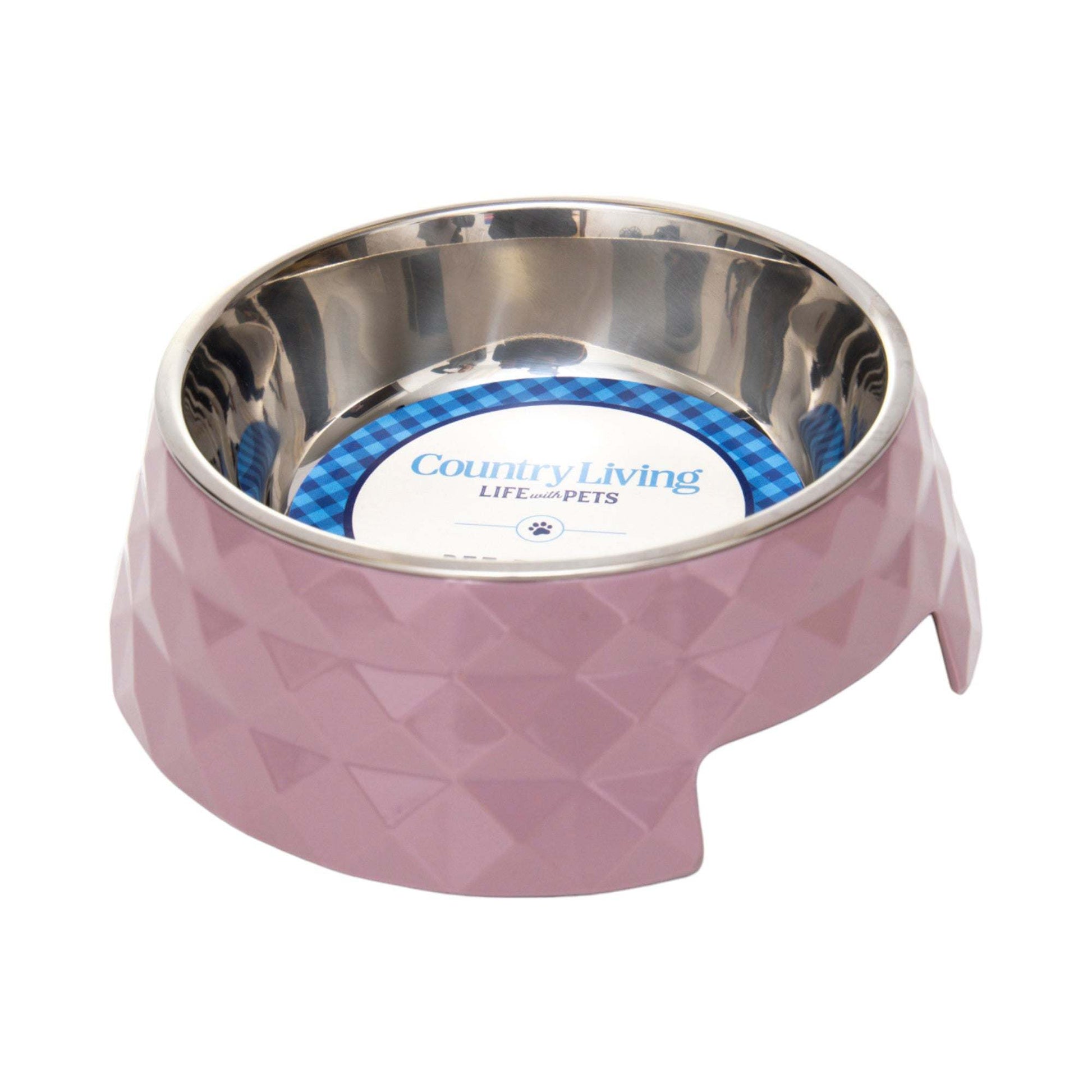 Diamond Twill Melamine Dog Bowl with removable stainless steel insert in wood rose color