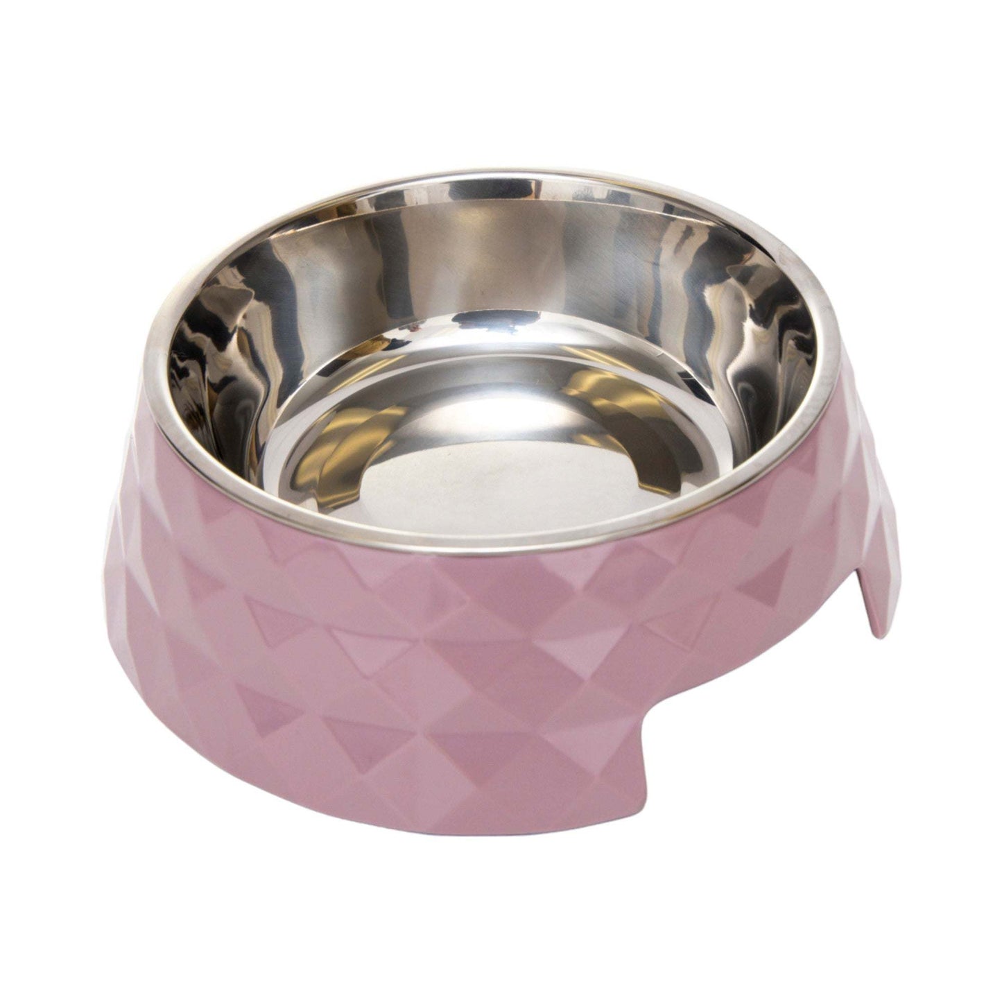 Set of 2 Diamond Twill Melamine Dog Bowls with removable stainless steel inserts in wood rose color