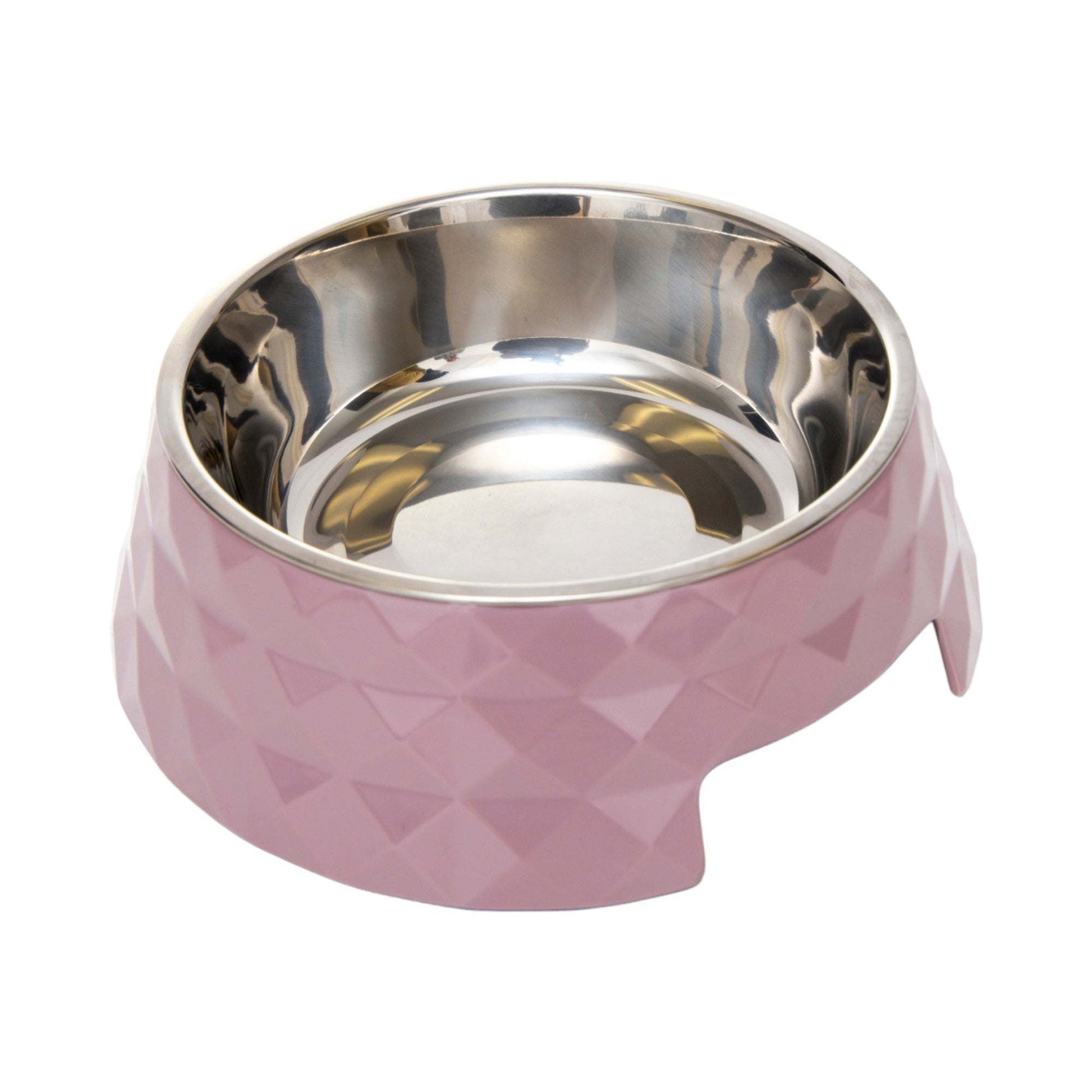 Set of 2 Diamond Twill Melamine Dog Bowls with removable stainless steel inserts in wood rose color