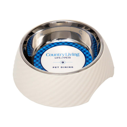 Country Living white twill melamine dog bowl with removable stainless steel insert for pet dining