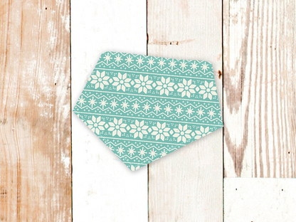 Mint Fair Isle patterned dog bandana with adjustable snap closures and flannel backing
