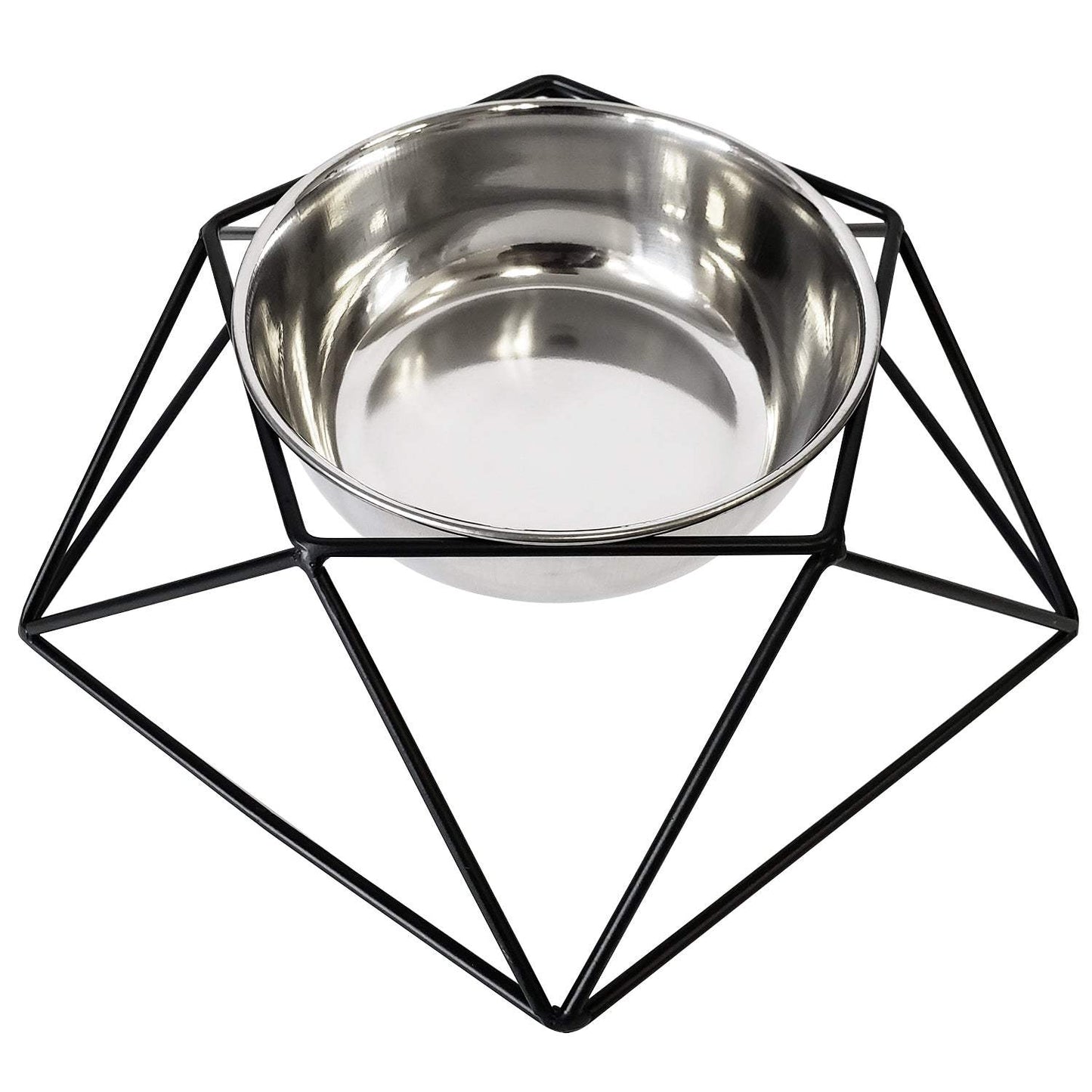 Country Living Elevated single dog bowl feeder with geometric black metal base and removable stainless steel bowl