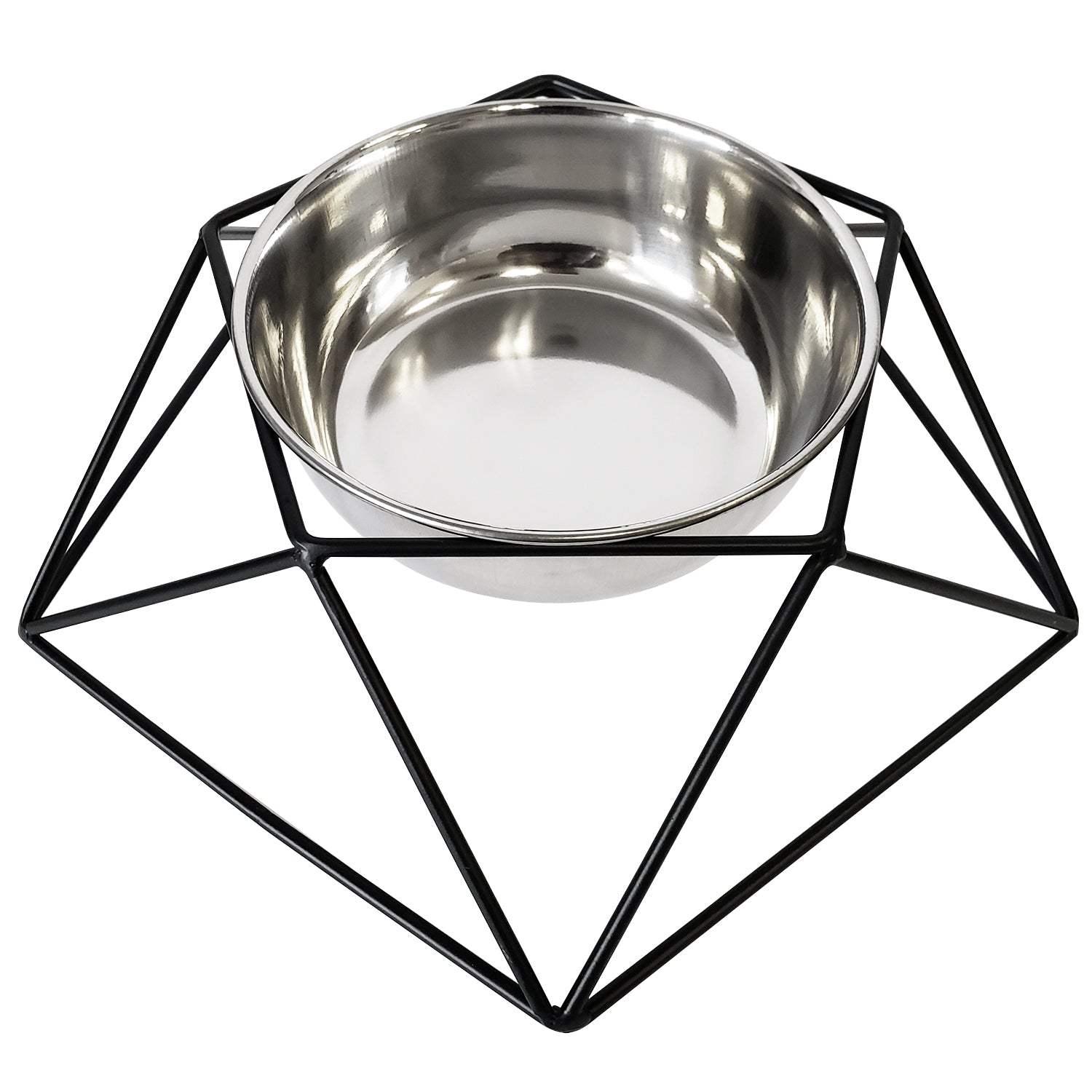 Country Living Elevated single dog bowl feeder with geometric black metal base and removable stainless steel bowl