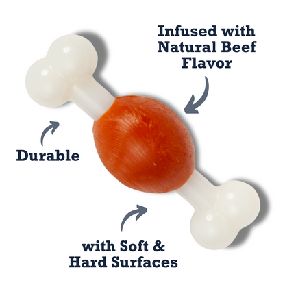 Country Living Bone Dog Chew Toy with beef flavor, durable TPR and nylon, soft and hard surfaces for small dogs