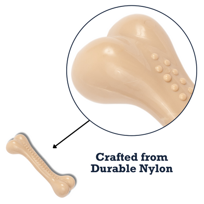 Country Living Nylon Chew Bone dog toy in beige with nubs for dental health and chicken flavor, designed for heavy chewers
