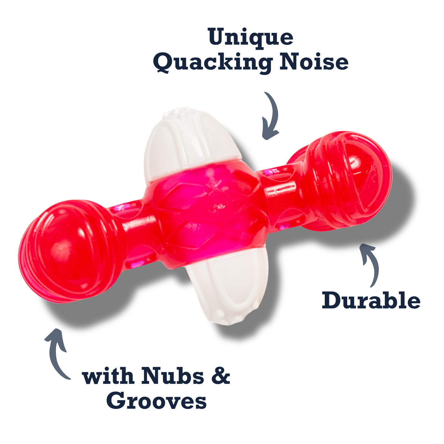 Country Living TPR & Nylon durable red and white quacker bone chew toy with nubs, grooves, and unique quacking sound for dogs