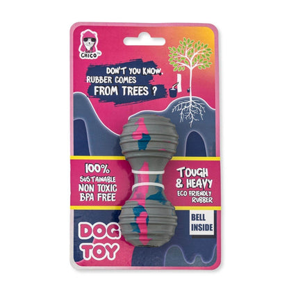 Natural rubber dumbbell dog chew toy for durable and safe interactive play