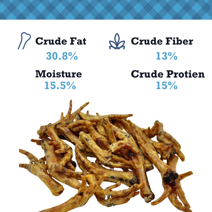 Country Living all-natural chicken feet dog treats pile showcasing crunchy, joint-supporting snacks rich in protein and fiber