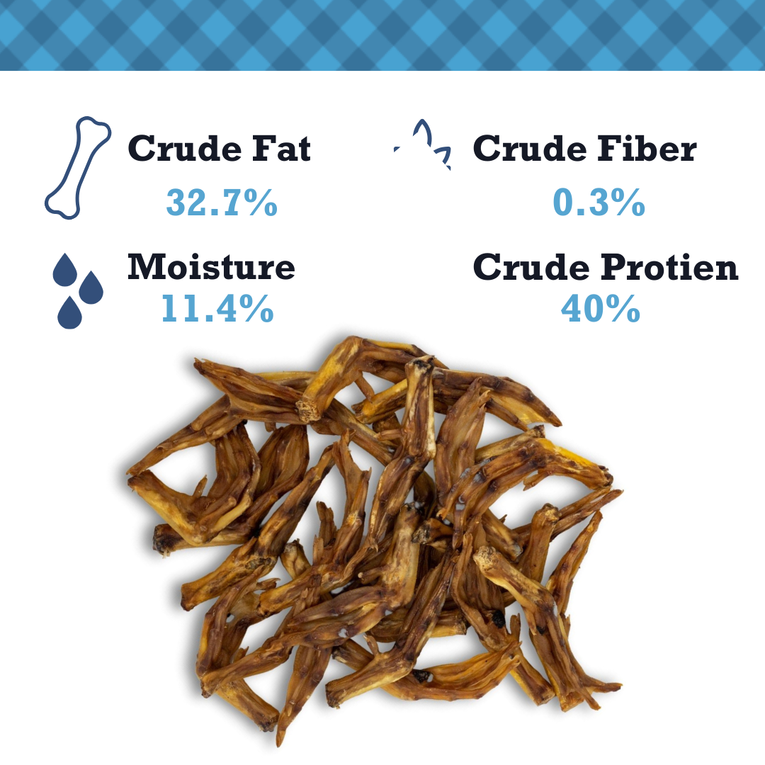 Country Living All-Natural Duck Feet crunchy dog treats with high protein and low fiber content