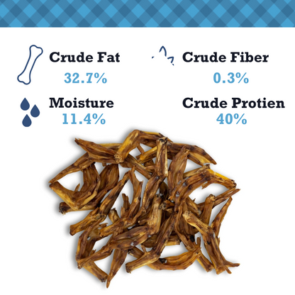 Country Living All-Natural Duck Feet crunchy dog treats with high protein and low fiber content