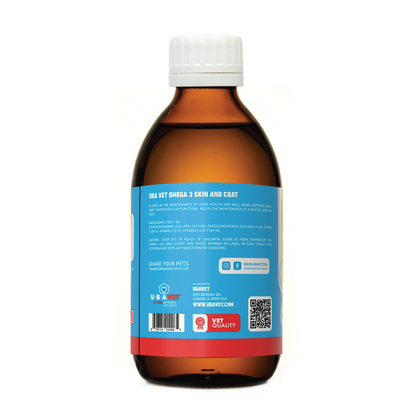 UBAVET Omega-3 Skin & Coat liquid supplement for dogs and cats with wild-caught fish oil and vitamins A, D, E for healthy skin and coat