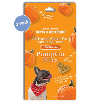 Marcy's Pet Kitchen® vegan pumpkin dog biscuit pack with heart-shaped treats for sensitive stomachs