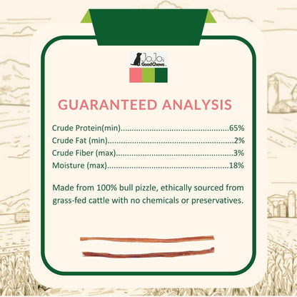 All-Natural Beef Bully Sticks dog treats, 12-inch thin, high-protein, odor-free, made from 100% grass-fed beef, supports dental health and digestion