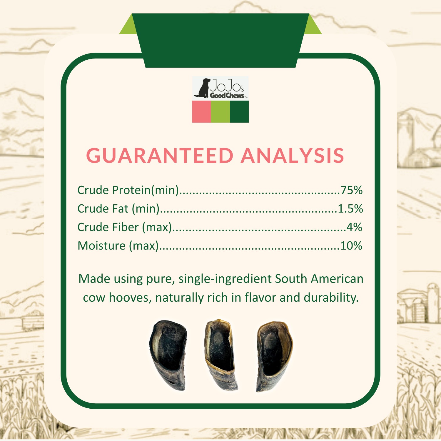 All-Natural Cow Hooves dog chews made from 100% South American beef, high-protein, low-fat, crunchy dental treats for dogs