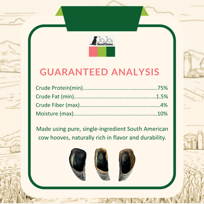 All-Natural Cow Hooves dog chews made from 100% South American beef, high-protein, low-fat, crunchy dental treats for dogs