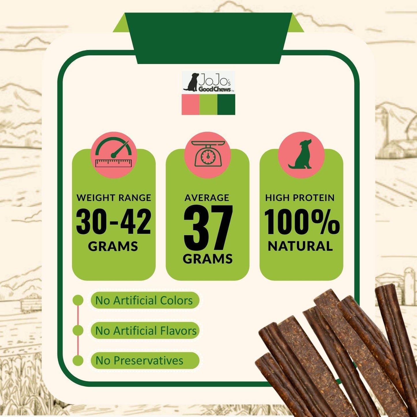 All-natural beef sausage dog treats 6-inch premium protein-packed chews