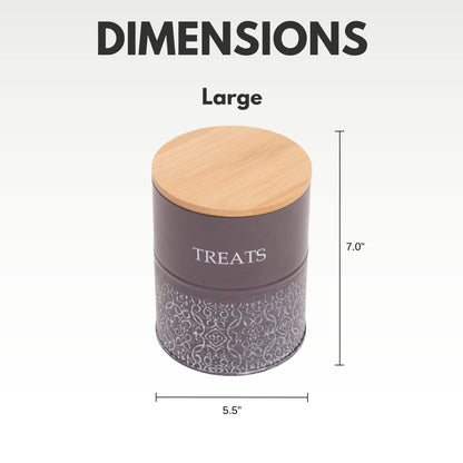 Country Living Dog Treat Canisters - 2 Carbon Steel Jars Bamboo Lids