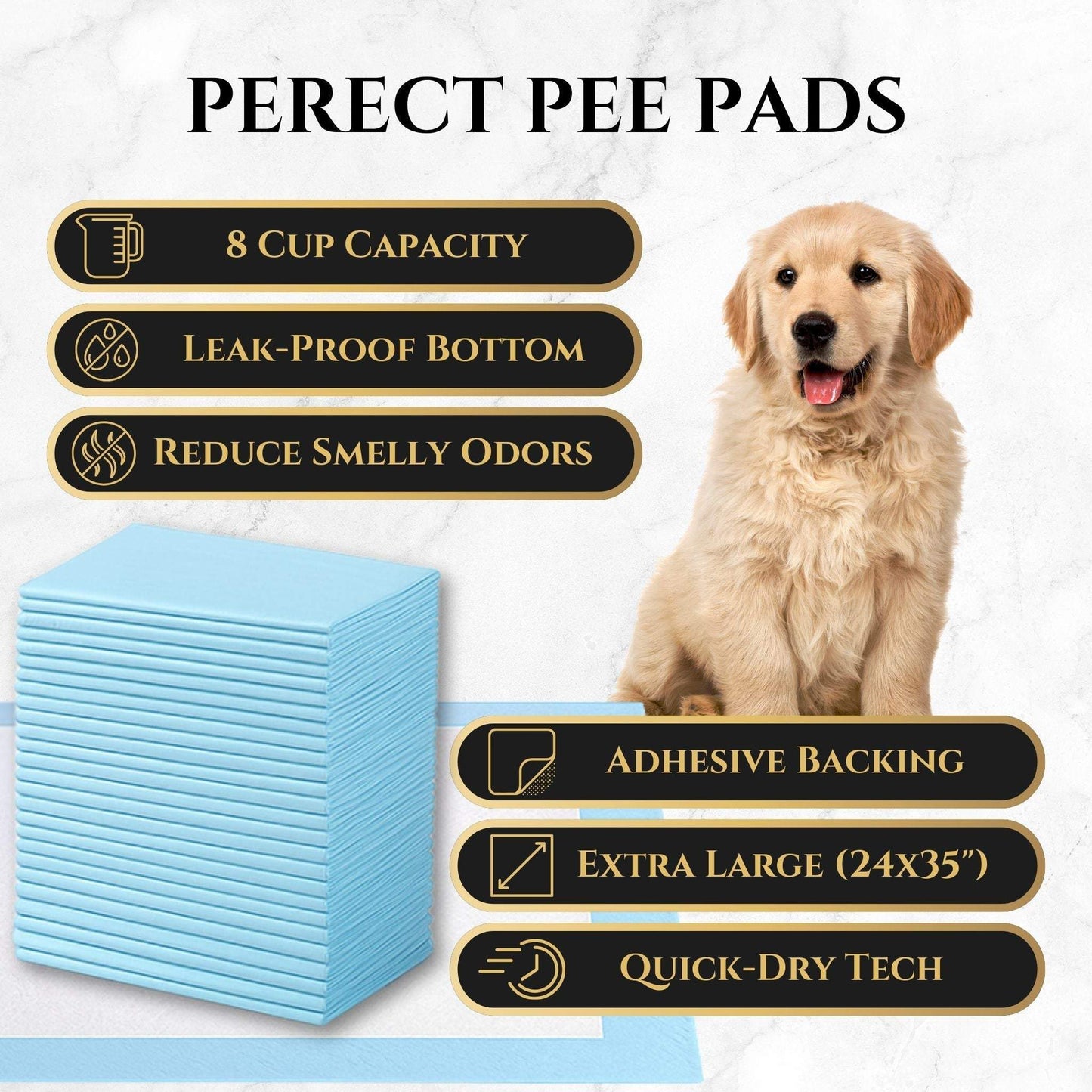 Puppy pads absorbent pee pads 24x35 inches with leak-proof, tear-resistant design and sticky bottom for secure placement