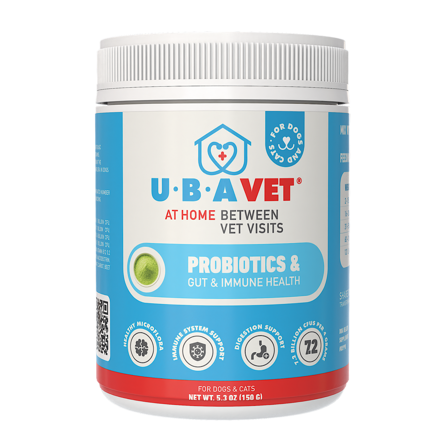UBAVET Probiotics & Gut + Immune Health Support powder for dogs and cats, 5.3 oz jar