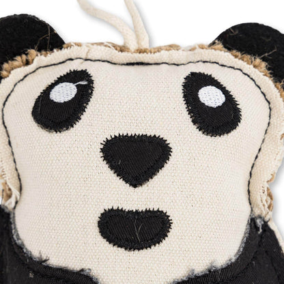 Close-up of Canvas & Jute Panda-Shaped Dog Chew Toy made from durable, non-toxic natural fibers