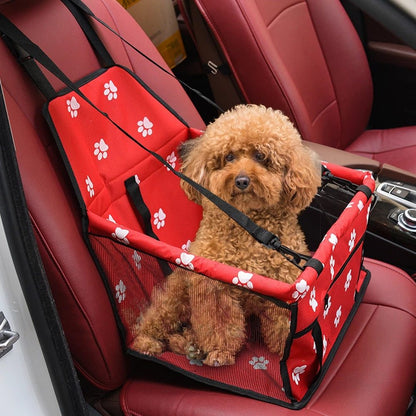Dog Safety Mesh travel carrier basket in red with breathable, waterproof Oxford cloth and adjustable straps for secure pet transport.