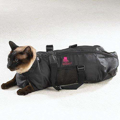 Black Cat or Dog grooming bag with mesh inserts for bathing and grooming small pets
