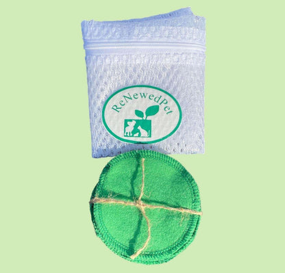 ReNewedPet reusable cotton pads with washable mesh bag for pet grooming and cleaning