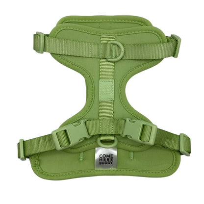 Comfortable stretchy and classic green dog harness with adjustable straps and quick release buckle