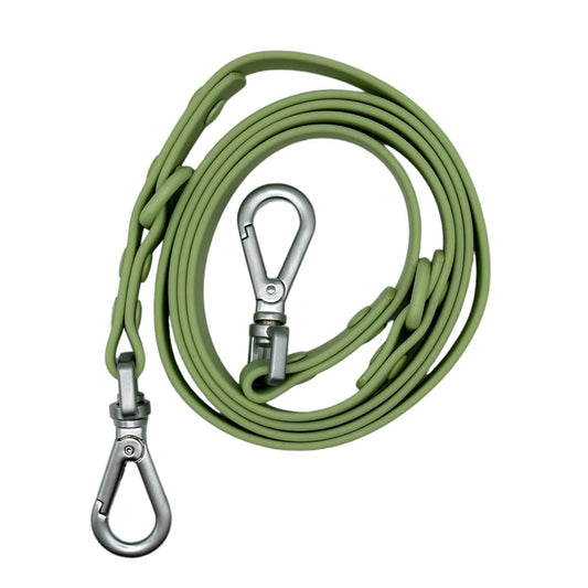 green durable dog leash with silver metal snap hooks and adjustable nylon polyester strap
