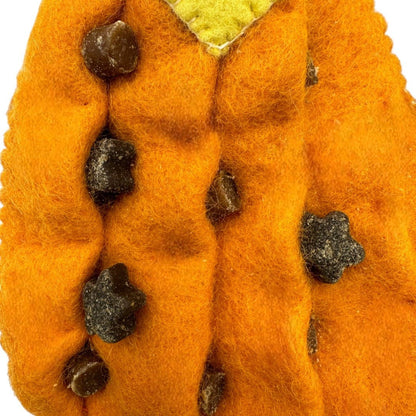 Prince & Princess Dog Felt Toys orange felt dog toy with textured black spots close-up