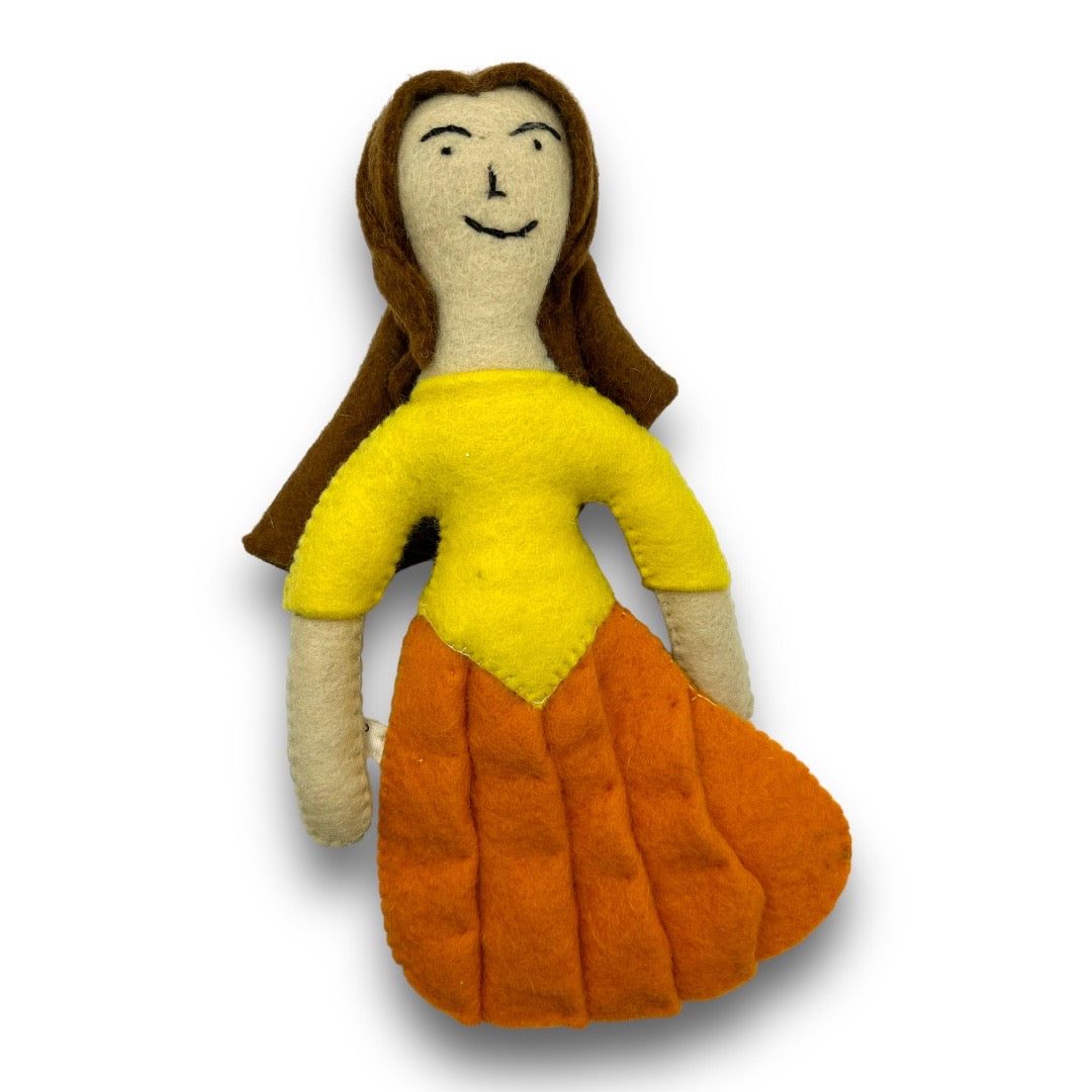 Princess figure yellow and orange felt dog toy from Prince & Princess Dog Felt Toys collection