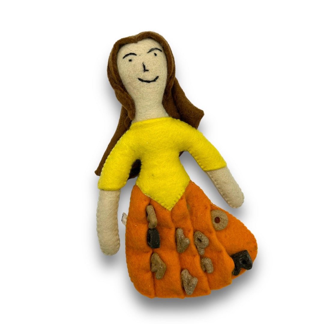 Prince Princess felt dog toy in yellow top and orange skirt for pet play