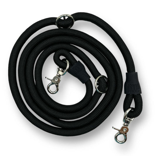 Black Kismet Dog Leash hands-free adjustable with metal hooks and vibrant colors