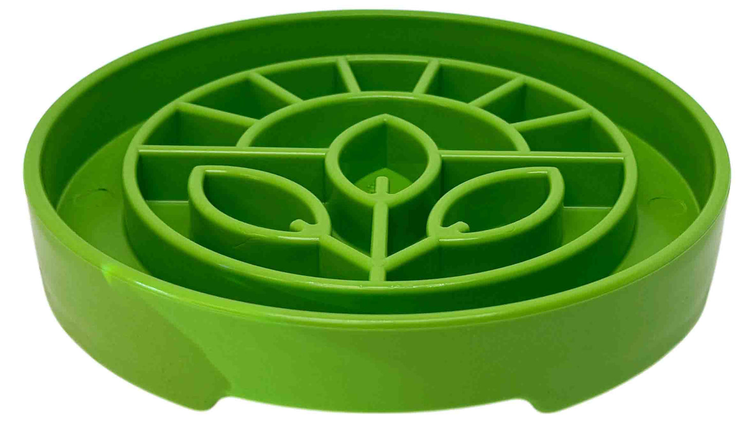 Apple green Garden Design eTray shallow slow feeder dog bowl with raised ridges for enrichment and digestion, made in USA