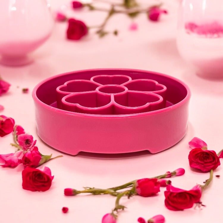 Pink Flower eBowl Deep Slow Feeder Dog Bowl for healthy, slower eating and enrichment