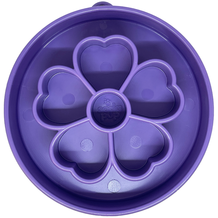 Purple Flower eBowl Deep Slow Feeder Dog Bowl with segmented chambers for healthy eating and enrichment