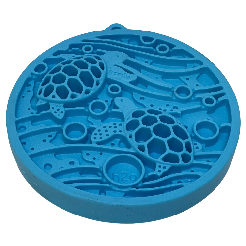 Turtle eMat-Mini blue lick mat for small dogs and cats with suction cups for enrichment and slow feeding