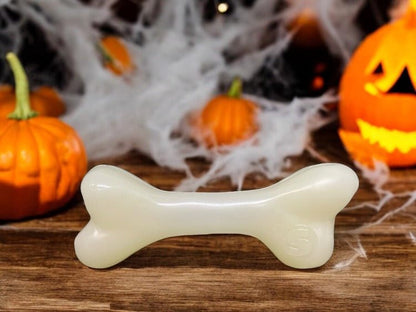 glow-in-the-dark rubber bone dog toy for large dogs, durable chew toy floating for fetch and water play