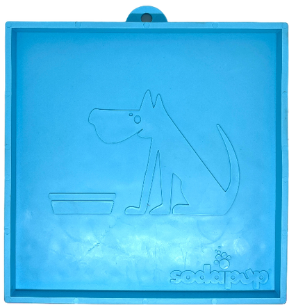 Blue SodaPup Hold 'em suction cup holder for dog bowls and lick mats with dog and bowl design