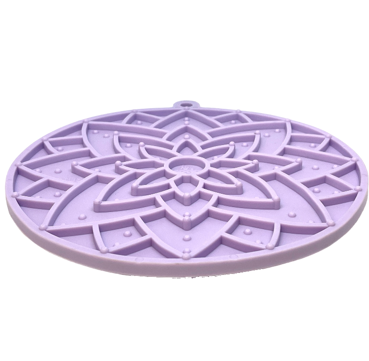 Lotus Design enrichment lick mat for dogs with suction cups, pastel purple, USA made, multi-texture for slow feeding and anxiety relief