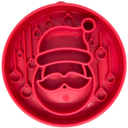Red Santa Christmas eBowl slow feeder dog bowl with festive Santa face design for enrichment