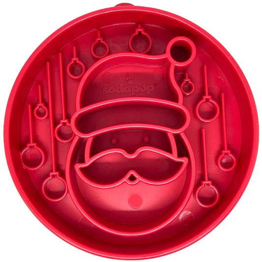 Red Santa Christmas eBowl slow feeder dog bowl with festive Santa face design for enrichment