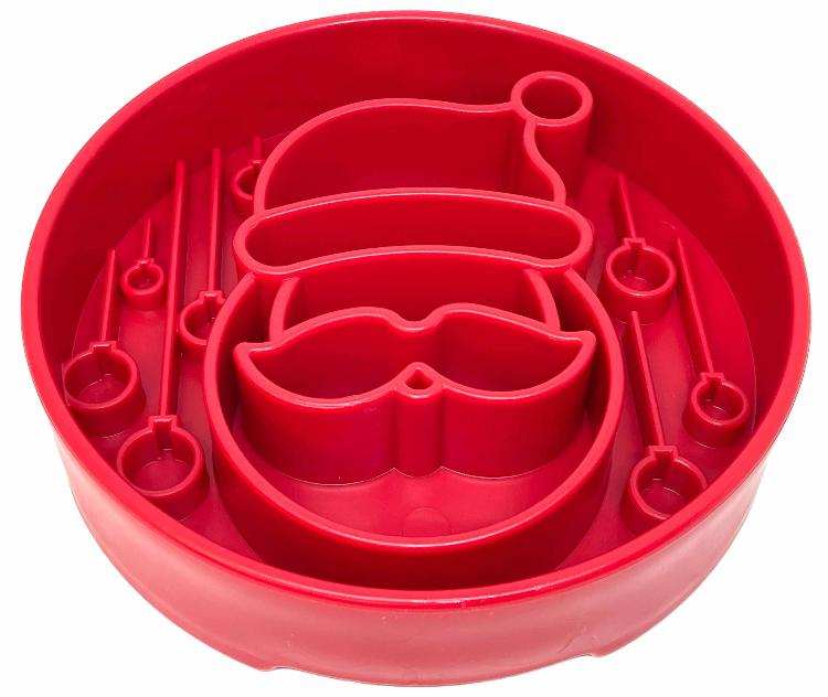 Red Santa Christmas eBowl slow feeder dog bowl with segmented Santa face design for healthy, enriched feeding and festive holiday use