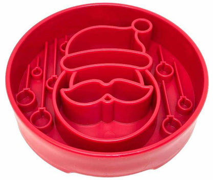 Red Santa Christmas eBowl slow feeder dog bowl with segmented Santa face design for healthy, enriched feeding and festive holiday use
