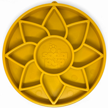 Sunflower eTray shallow yellow slow feeder dog bowl with raised petal design for fast eaters and brachycephalic breeds