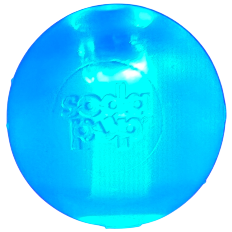 Blue Strobe Ball Light-Up Dog Toy made in USA, durable floating chew ball with LED lights for night and water play