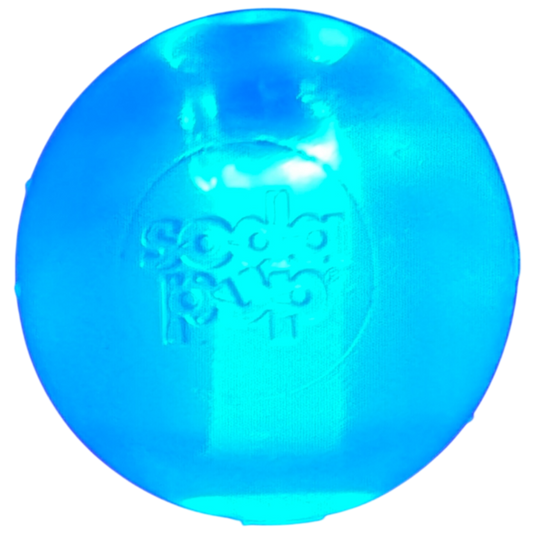 Blue Strobe Ball Light-Up Dog Toy made in USA, durable floating chew ball with LED lights for night and water play