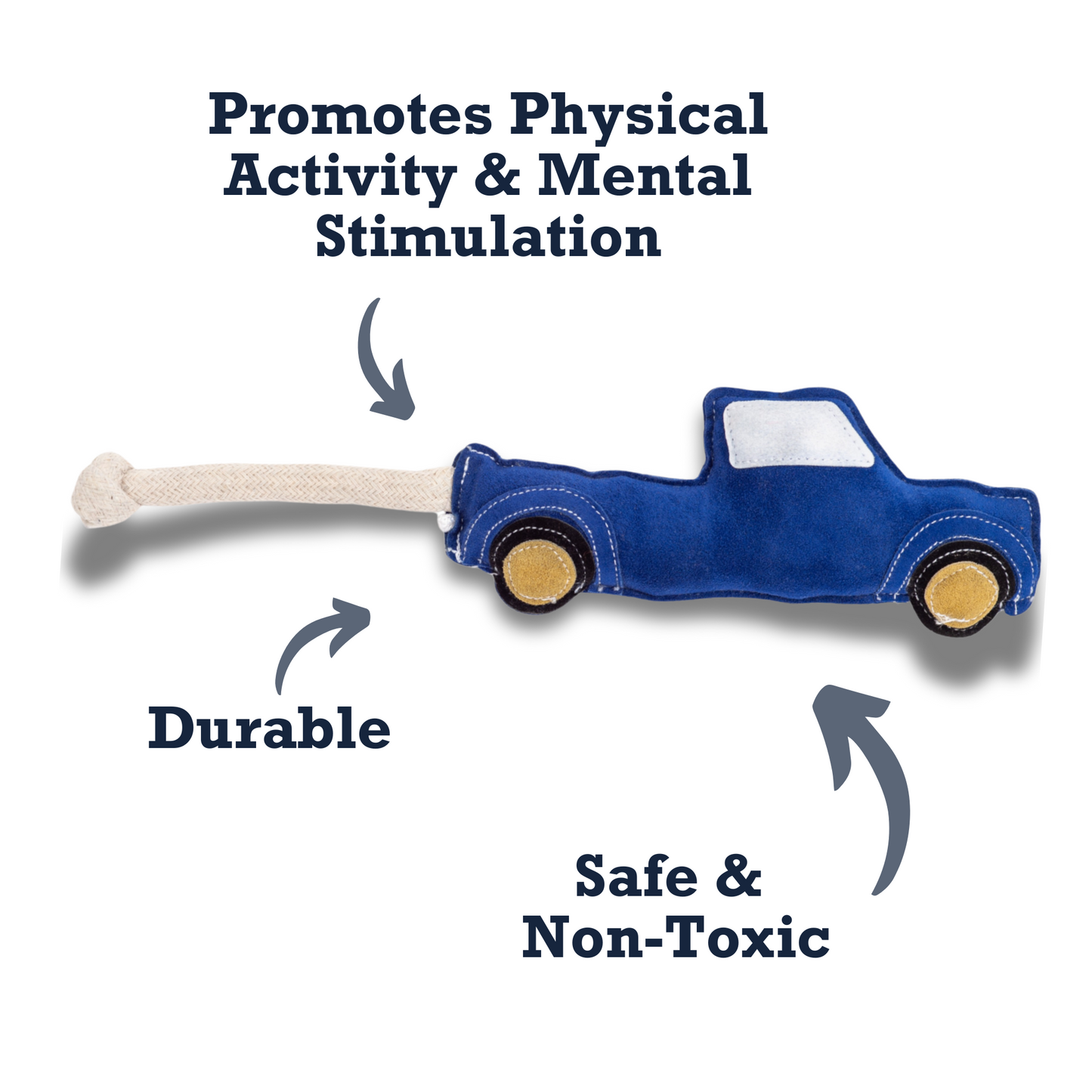 Country Living Faux Leather durable blue pickup truck dog chew toy with rope tail